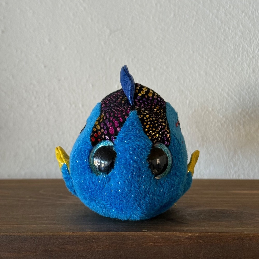 TY Beanie Boos Aqua Tropical Fish Plush Glitter‎ Eyes 6" Blue Stuffed